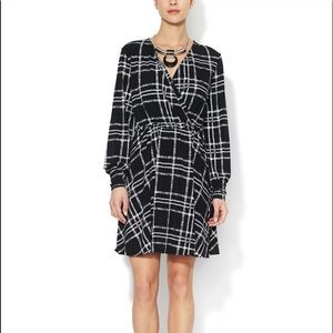Walter Baker Black Plaid Jersey Knit Dress, Medium